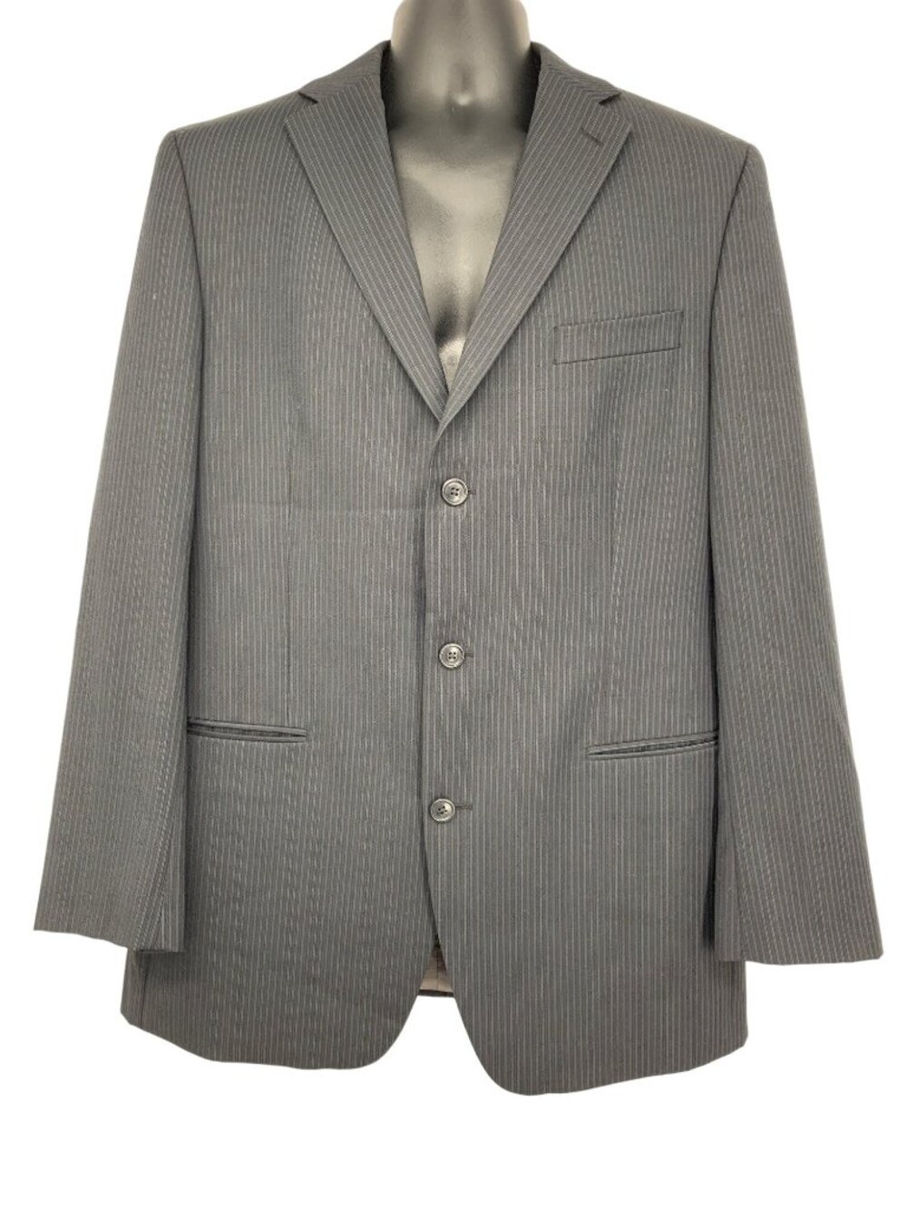 Calvin Klein Gray Pinstripe Wool Mens Suit 40L Jacket 32Wx30L Pants